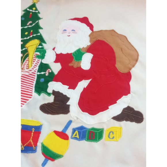 Vtg Santa Clause Christmas Tree Skirt Toy Soldier Stocking Train Teddy Bear - Picture 3 of 9